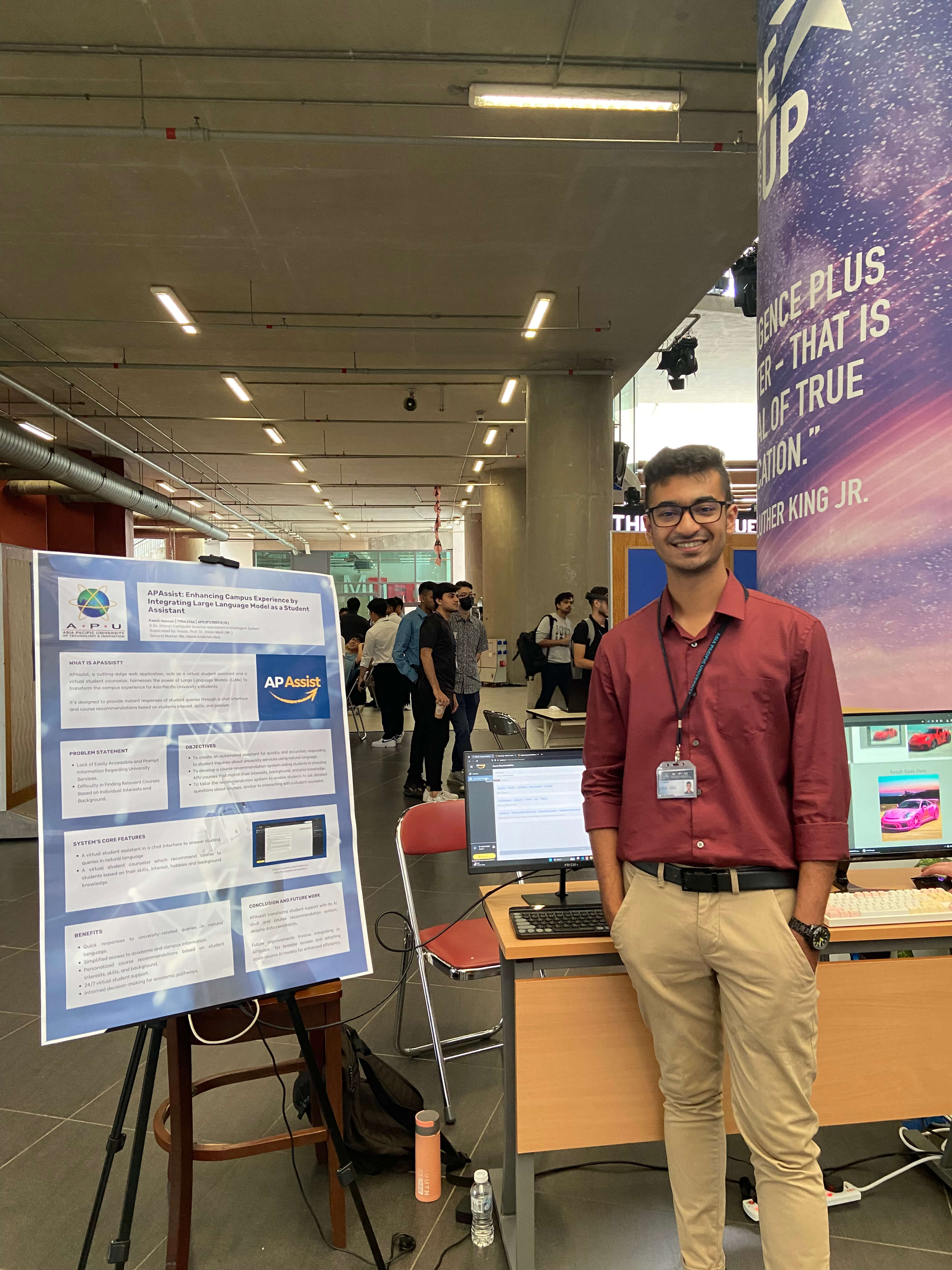Kamil Hassan showcasing his final year project at university