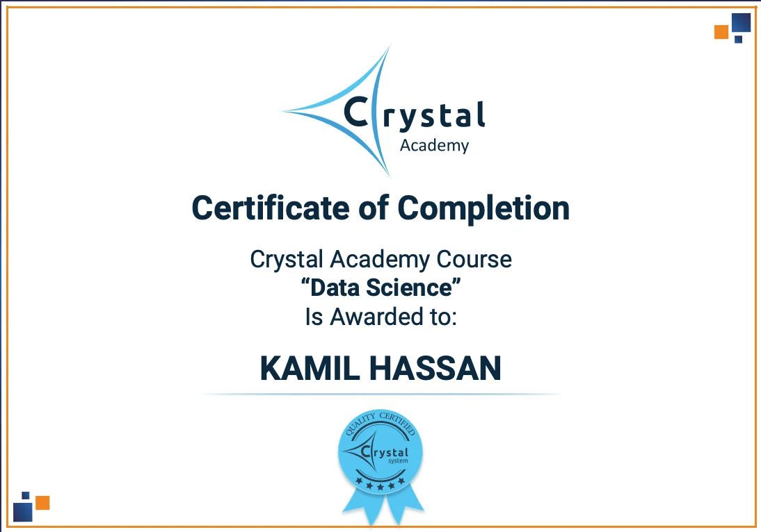 Crystal Academy Data Science certificate