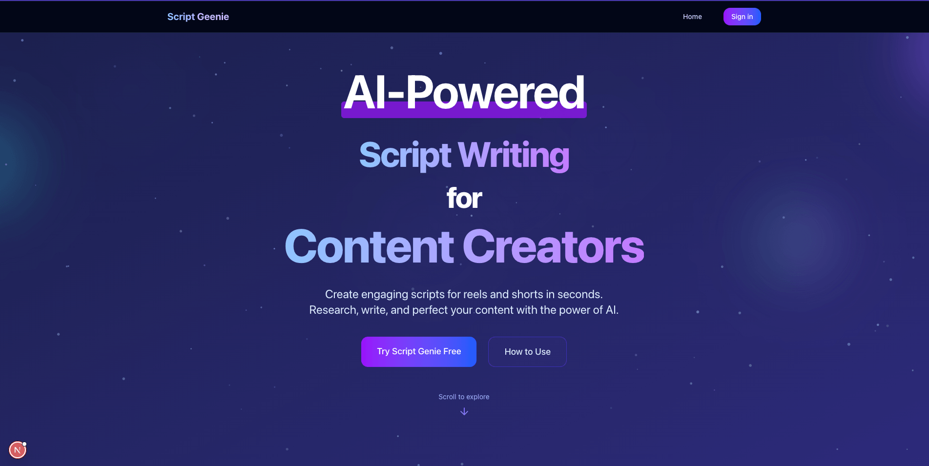 Script Genie application interface built by Kamil Hassan